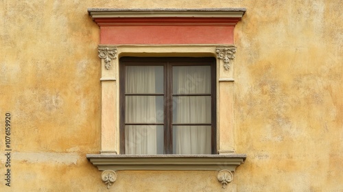 Elegant Window with Yellow Wall and Decorative Trim