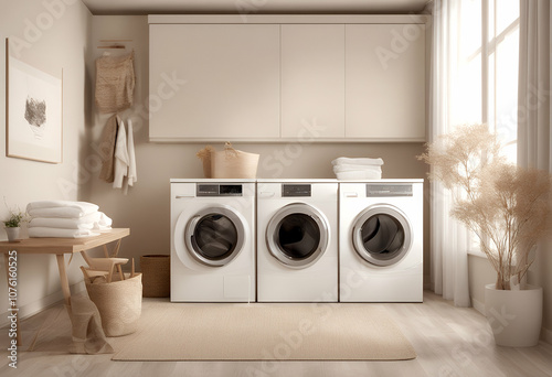 mockup wall combined accents scandinavian interior washer styles beige room laundry wood nordic frames 