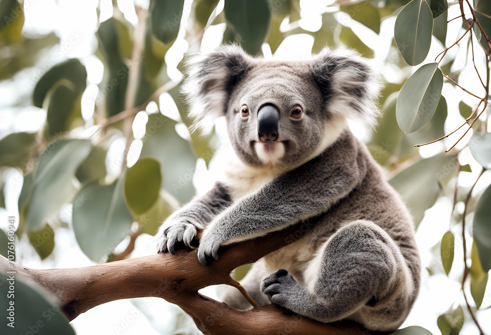 Fototapeta premium koala design olated tree cutout branch white background artwork perched eucalyptus graphic
