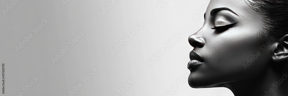 A monochromatic profile of a woman, emphasizing elegance and beauty in simplicity. A monochromatic profile of a woman, emphasizing elegance and beauty in simplicity.