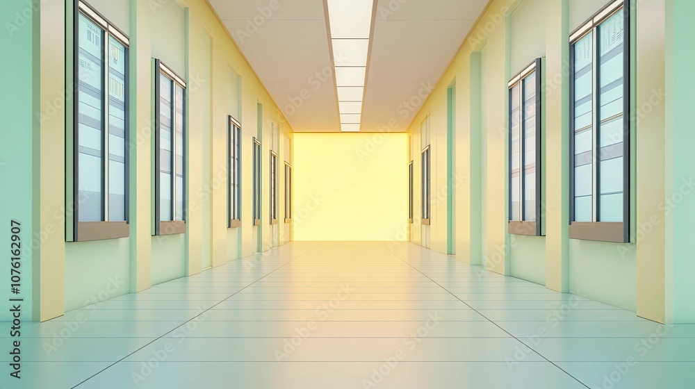 Fototapeta premium Trading floor filled with digital displays, soft yellow backdrop, vibrant 3D visualization.