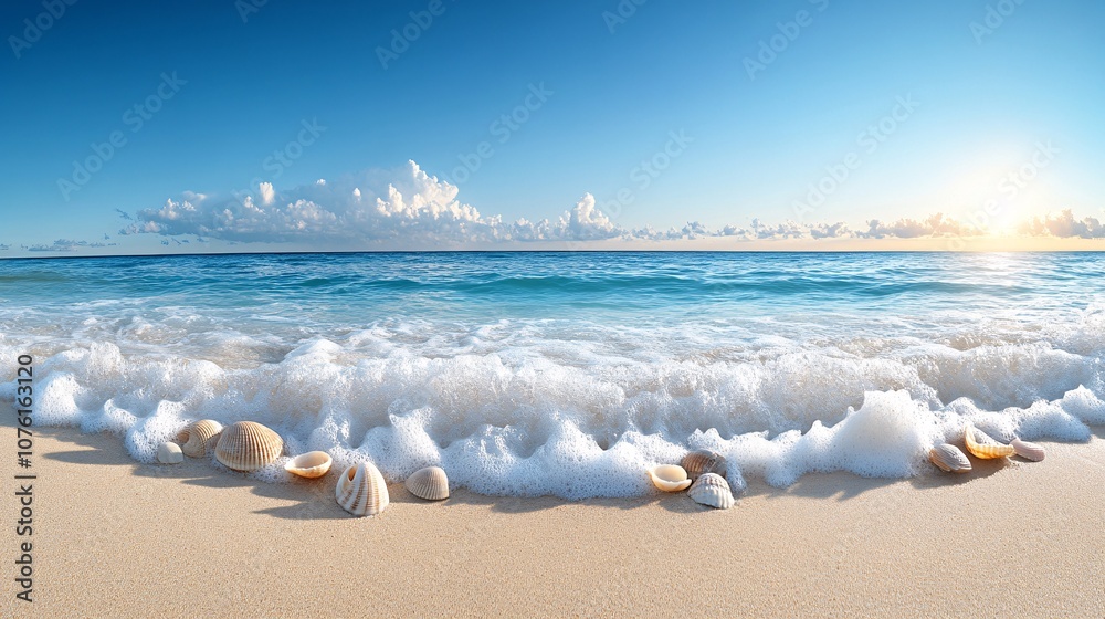 Serene Beach at Sunrise with Gentle Waves Serene Beach at Sunrise with Gentle Waves