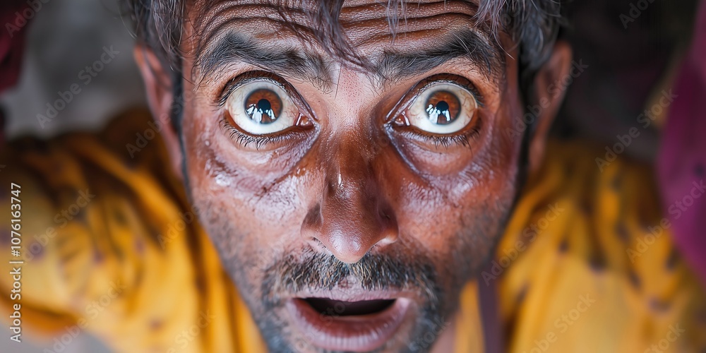 Astounding Tribal Visage Vivid Portrait of Surprised Indigenous Man Astounding Tribal Visage Vivid Portrait of Surprised Indigenous Man
