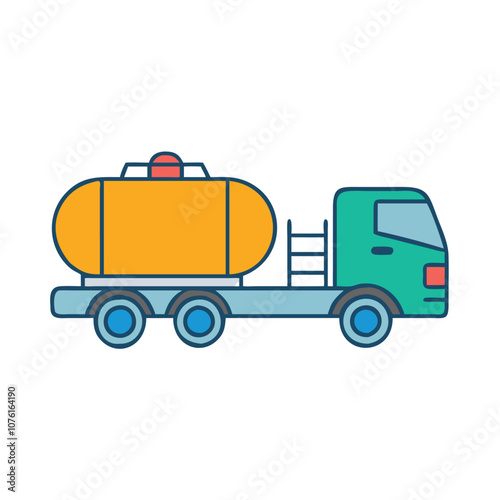 Fuel tanker truck vector icon, Flat vector icon of a fuel tanker truck, transporting liquids or fuel.