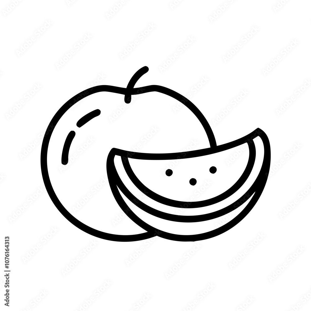 Obraz premium cantaloupe icon, fruits vector icon - simple vector illustration of a cantaloupe, in a simple and clean style, suitable for food and health themes. fruits flat illustration.