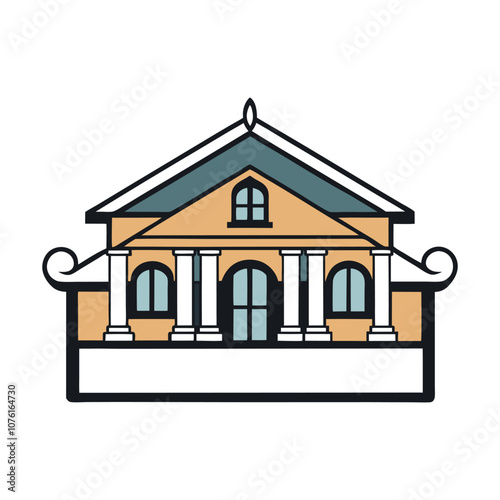 "Elegant Colonial Revival duplex logo featuring symmetrical architecture, gabled roof, and classic columns. Timeless design embodies heritage, charm, and traditional craftsmanship."