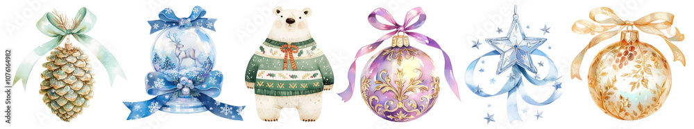Festive Christmas decoration png cut out element set Festive Christmas decoration png cut out element set