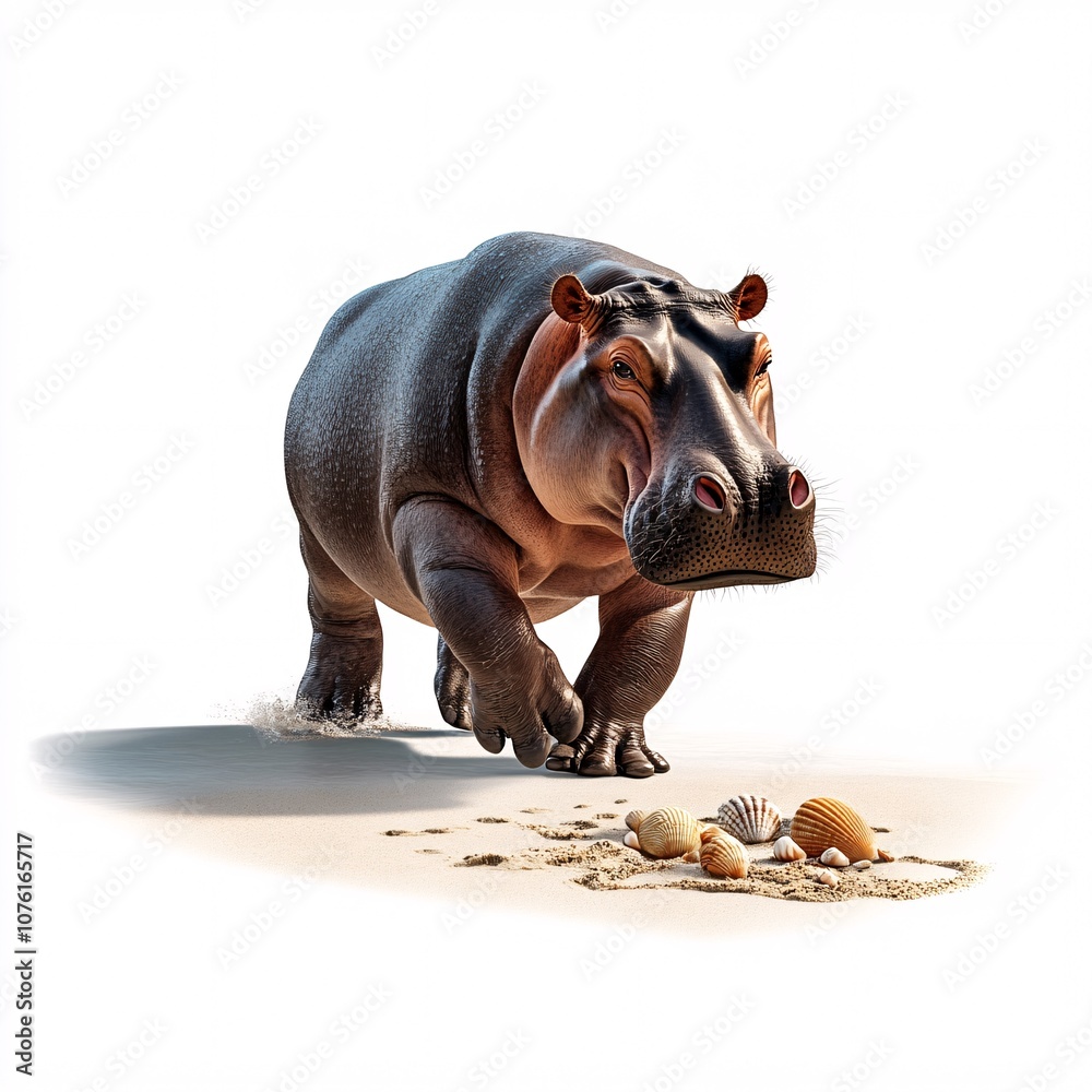 Playful Hippo Walking on the Beach Playful Hippo Walking on the Beach