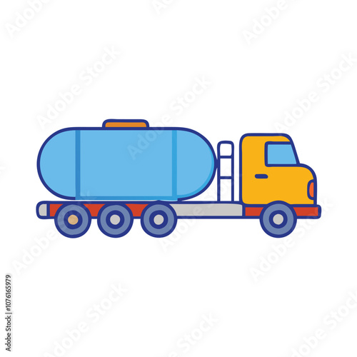 Fuel tanker truck vector icon, Flat vector icon of a fuel tanker truck, transporting liquids or fuel.