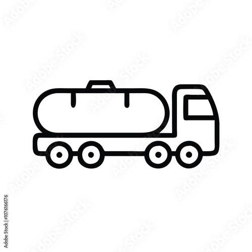 Outline icon of tanker truck vehicle, Simple black outline vector icon of a tanker truck used for transporting fuel or liquid cargo. Minimalist design.
