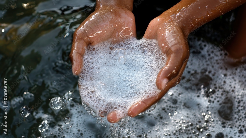 Fototapeta premium Hands are being washed under running water to promote hygiene and cleanliness in daily life
