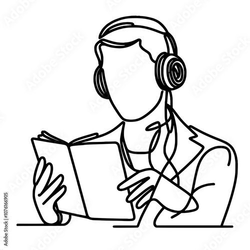 Person listening to audiobook and reading