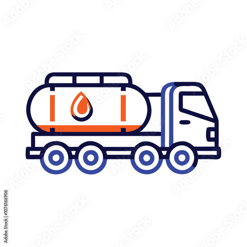 Fuel tanker truck vector icon, Flat vector icon of a fuel tanker truck, transporting liquids or fuel.