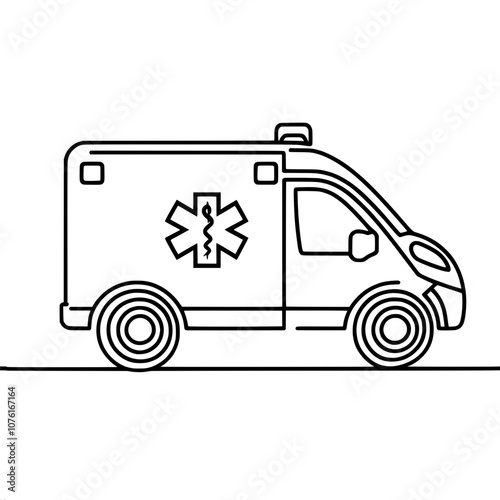 Minimalist line art of ambulance with medical symbol