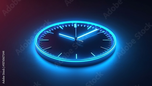 A futuristic digital clock light effect. A glowing silhouette of a clock representing time. Background laser blue neon clock vector illustration