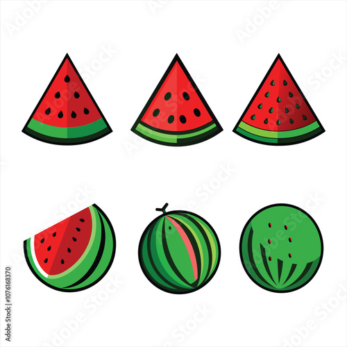 sliced and whole watermalon vector set