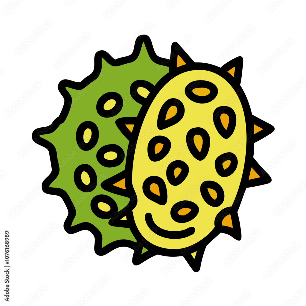 Fototapeta premium kiwano horned melon icon, fruits vector icon - simple vector illustration of a kiwano horned melon , in a simple and clean style, suitable for food and health themes. fruits flat illustration.