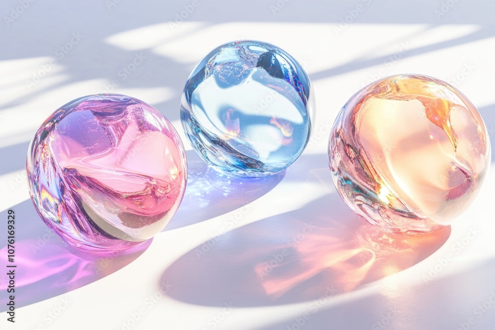 Glass marbles on white surface Glass marbles on white surface
