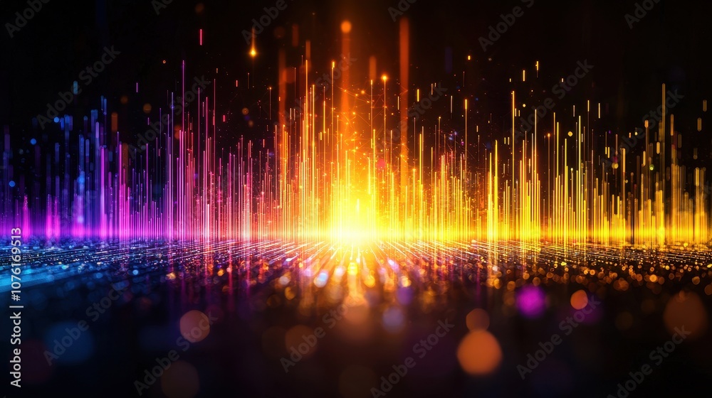 A vibrant abstract graphic depicting colorful sound waves radiating from a central point, creating a dynamic and energetic visual. A vibrant abstract graphic depicting colorful sound waves radiating from a central point, creating a dynamic and energetic visual.
