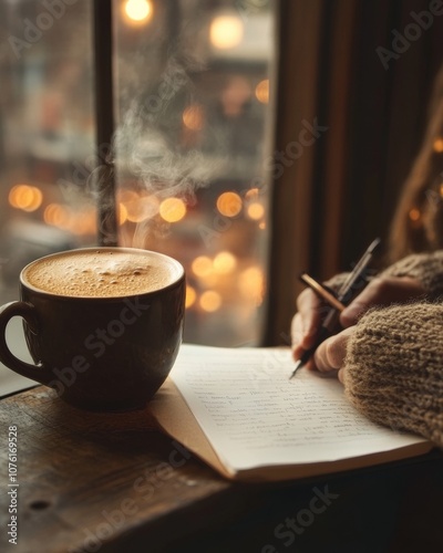 Mindful Moments Journaling at a Cozy Cafe on International Mens Day, Thanksgiving, or New Years