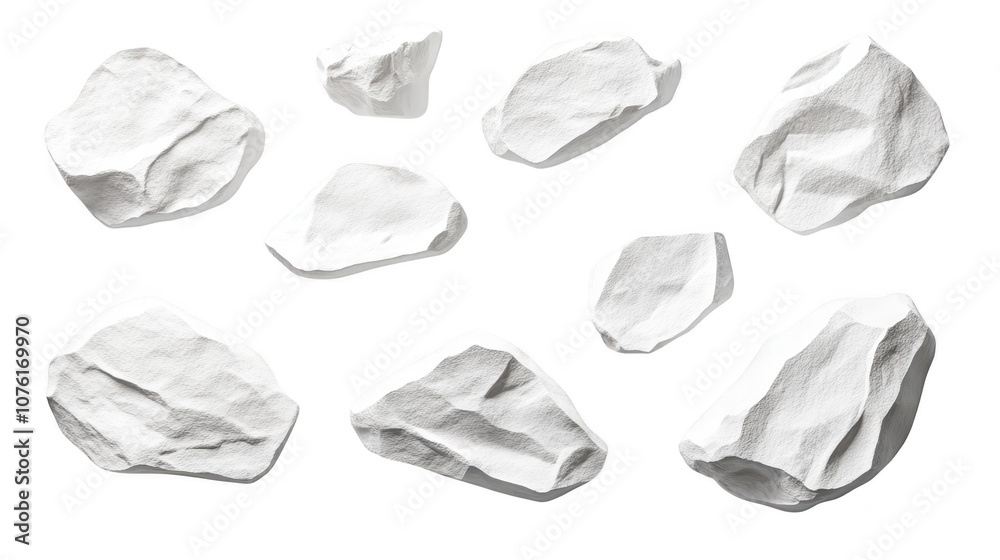 Naklejka premium Striking contrast, white rocks scattered on black background, abstract composition of texture and form