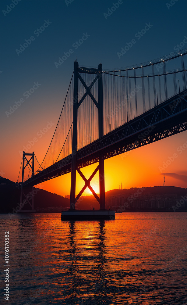 sunset and suspension bridge generated by AI sunset and suspension bridge generated by AI