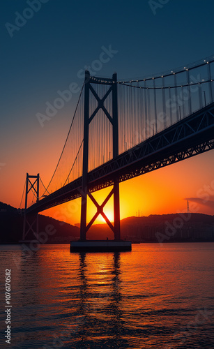 sunset and suspension bridge generated by AI