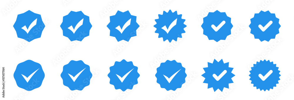 Blue tick verified badge icon vector. Blue checkmarks set. Blue ticks. Profile verification signs. Confirmation secces symbol. Checkbox button Blue tick verified badge icon vector. Blue checkmarks set. Blue ticks. Profile verification signs. Confirmation secces symbol. Checkbox button