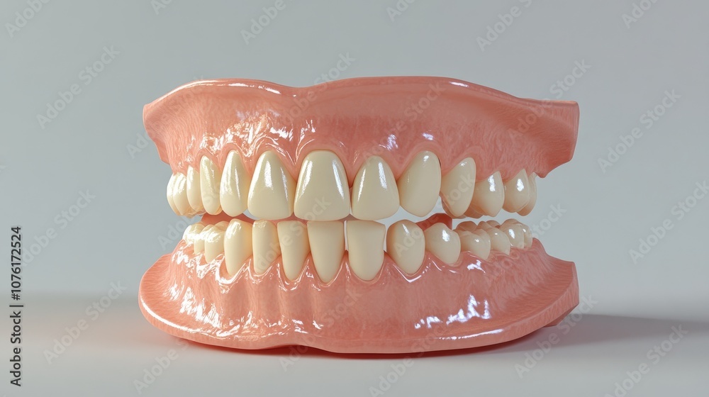 Obraz premium Realistic model of human teeth showing perfect alignment and healthy gums
