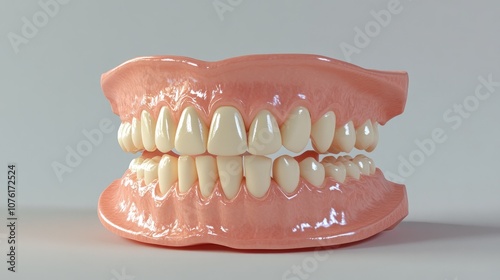 Realistic model of human teeth showing perfect alignment and healthy gums photo