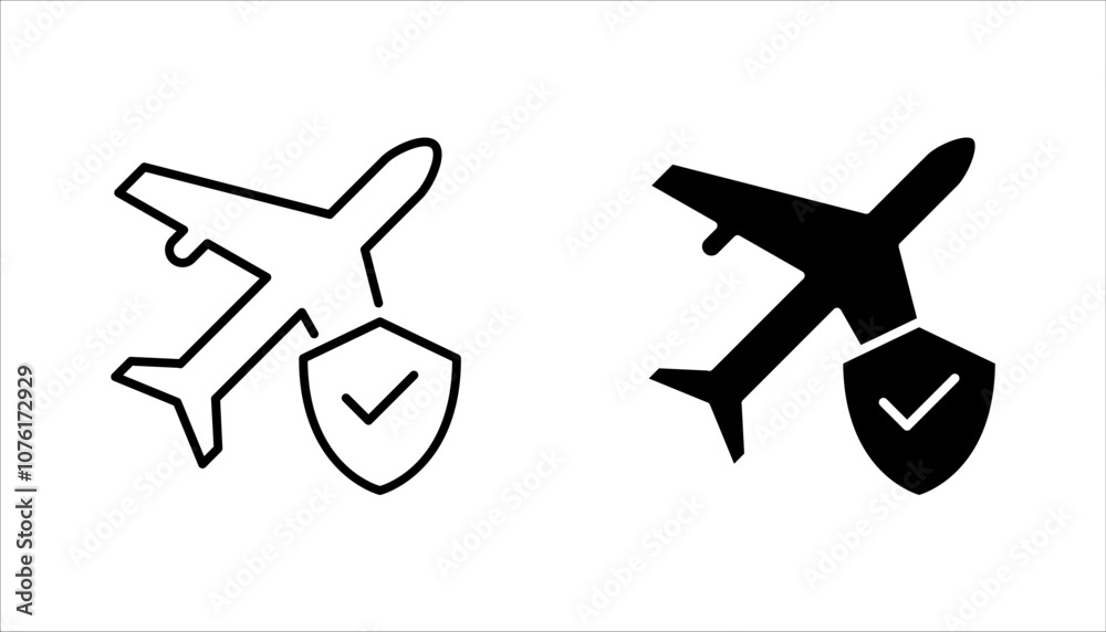 Travel insurance icon set. Protection of air travel, vector illustration on white background Travel insurance icon set. Protection of air travel, vector illustration on white background