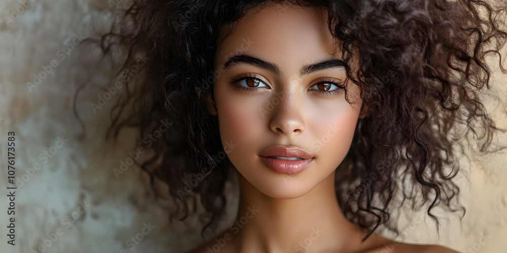 Captivating Gaze: Portrait of a Young Woman with Curly Hair Captivating Gaze: Portrait of a Young Woman with Curly Hair