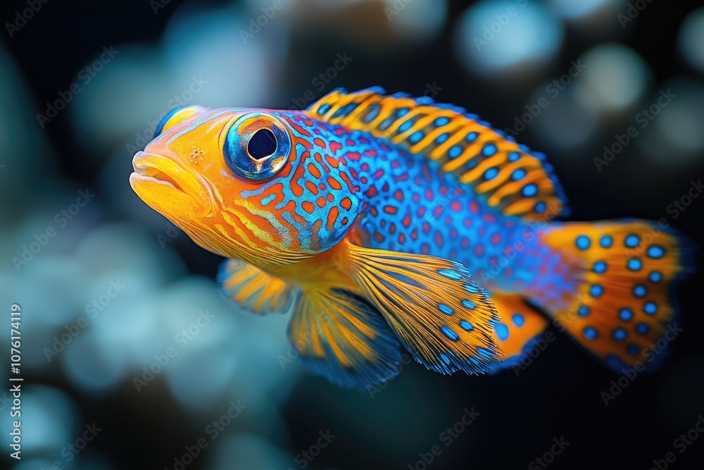 Mandarin fish swimming in the ocean showing vivid colors Mandarin fish swimming in the ocean showing vivid colors