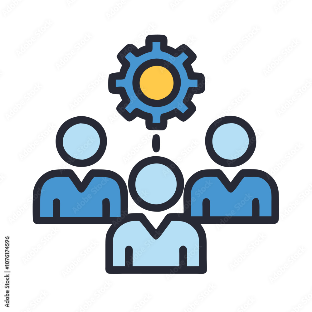 Team of people with gear symbol, Icon of three people working together with a gear, representing teamwork, collaboration, and shared project management.
Team of people with gear symbol, Icon of three people working together with a gear, representing teamwork, collaboration, and shared project management.