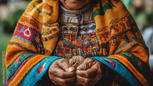 Close-up of a Woman Wearing Traditional Peruvian Clothing