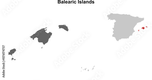 Balearic Islands blank outline map set
