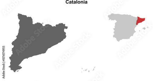 Catalonia blank outline map set