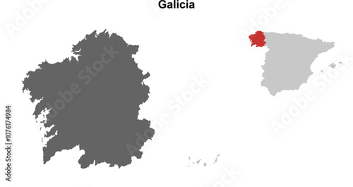 Galicia blank outline map set