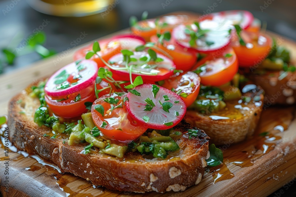 Toasted Bread with Tomato, Radish, and Avocado Toasted Bread with Tomato, Radish, and Avocado