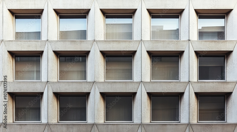 Modern Architectural Facade with Geometric Windows Modern Architectural Facade with Geometric Windows