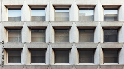Modern Architectural Facade with Geometric Windows