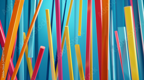  colored lines on blue background 3D rendering
