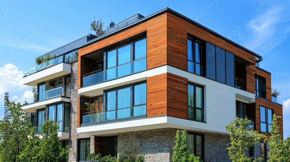 Modern Architectural Design with Glass and Wood Features Modern Architectural Design with Glass and Wood Features