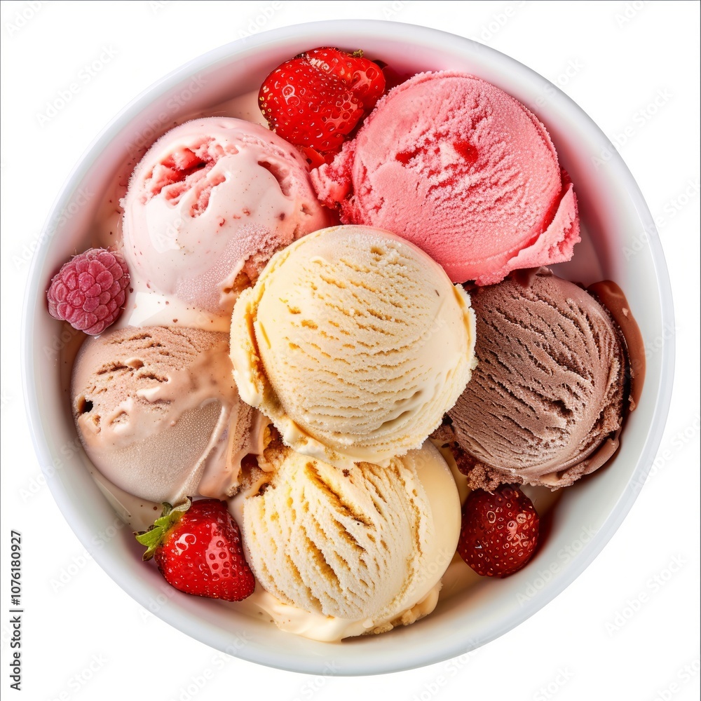 Top view ice creams scoops that various flavor Top view ice creams scoops that various flavor