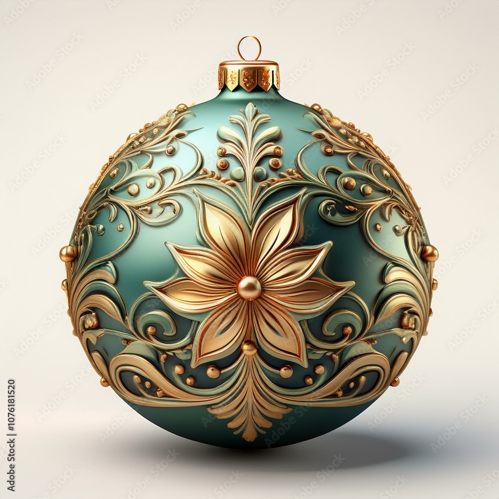 Isolated green decorated Christmas bauble on a white background, square illustration Isolated green decorated Christmas bauble on a white background, square illustration