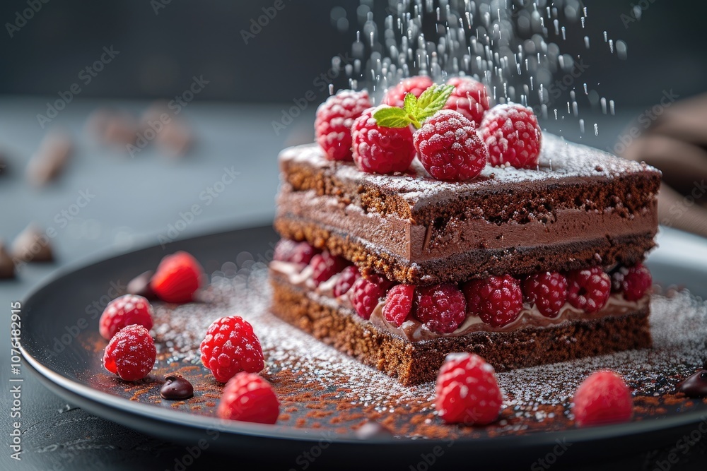 Chocolate Cake with Raspberries and Powdered Sugar Chocolate Cake with Raspberries and Powdered Sugar