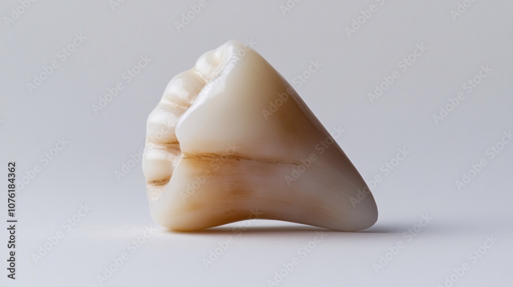 A close-up of a single tooth, minimalist design, realistic details, isolated on a white background A close-up of a single tooth, minimalist design, realistic details, isolated on a white background