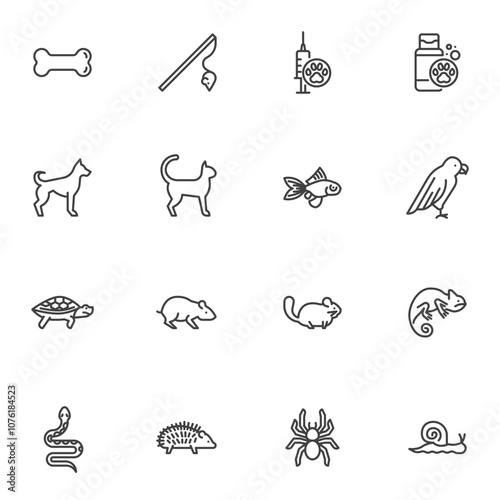 Pet shop line icons set