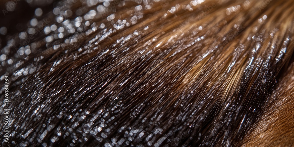 Fototapeta premium A detailed view of a moist brush smoothly moving across a horses shiny and radiant fur, highlighting the careful attention given to its grooming.