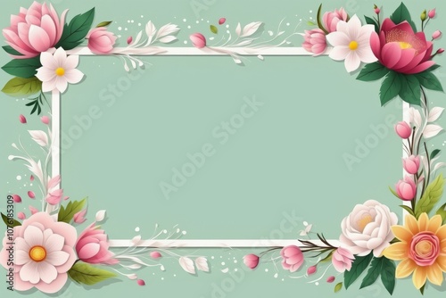 green framework of flowers for photo or congratulation